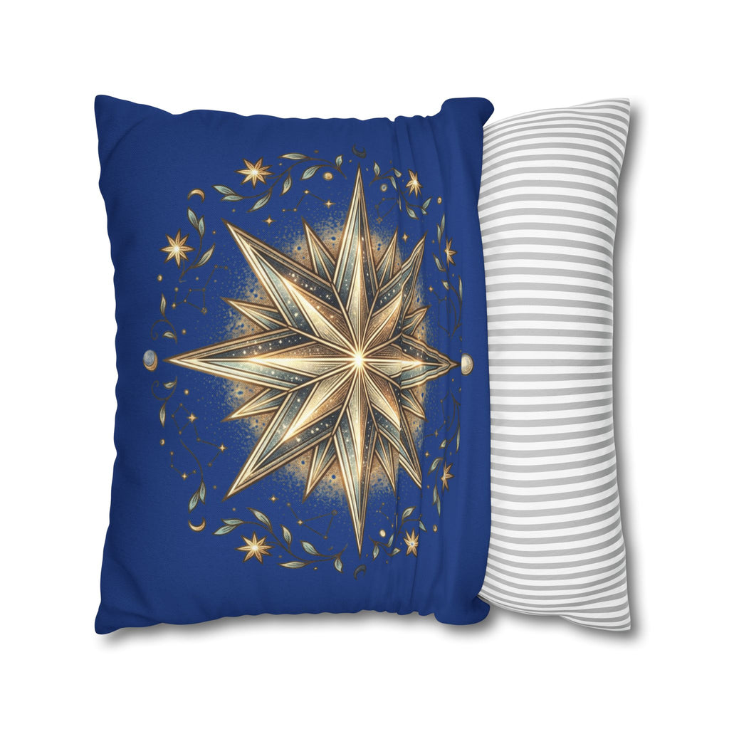 Star Print Navy Spun Polyester Square Pillowcase