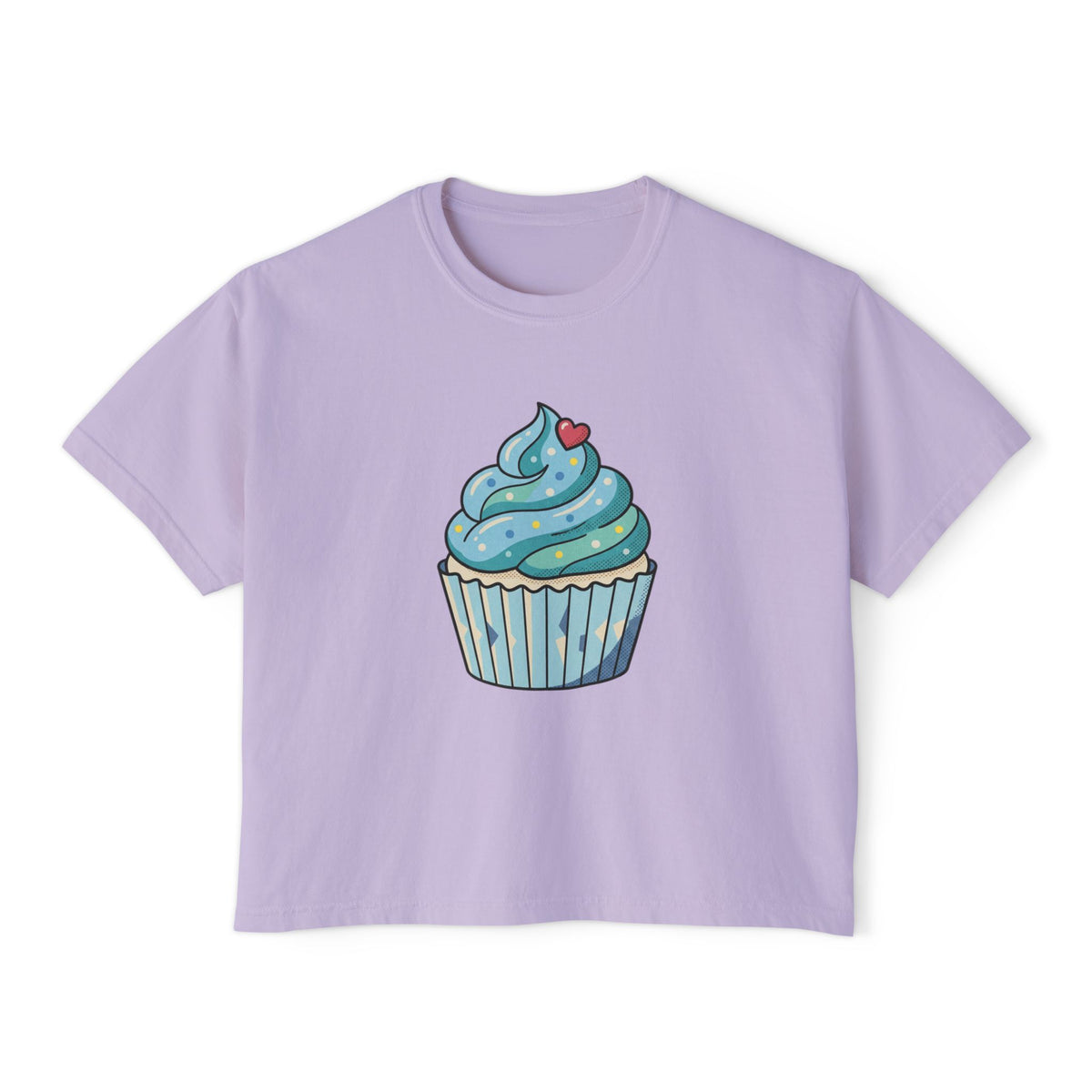 Cupcake Graphic Boxy Tee — Cute Blue Cupcake Women's Cropped T-Shirt