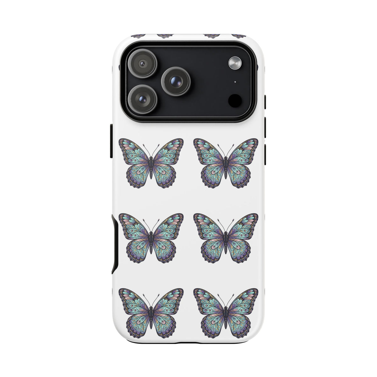Butterfly Pattern Tough Phone Case — Vintage Teal Floral Protective Cover