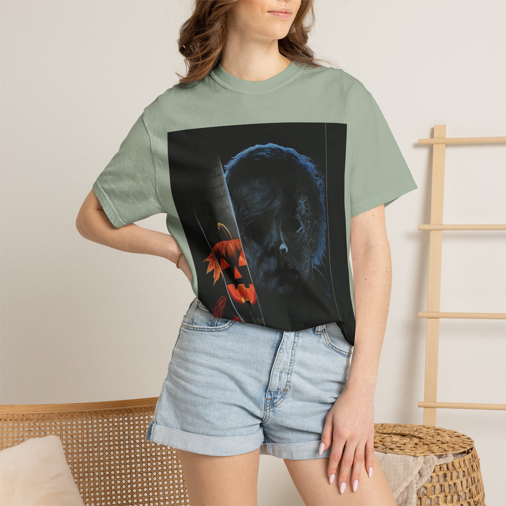 T-Shirt — Halloween Split-Face Pumpkin & Michael Myers Horror Graphic