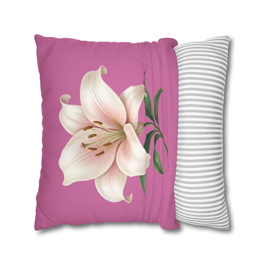 Pink Lily Decorative Pillow Cover — Floral Square Throw Pillowcase