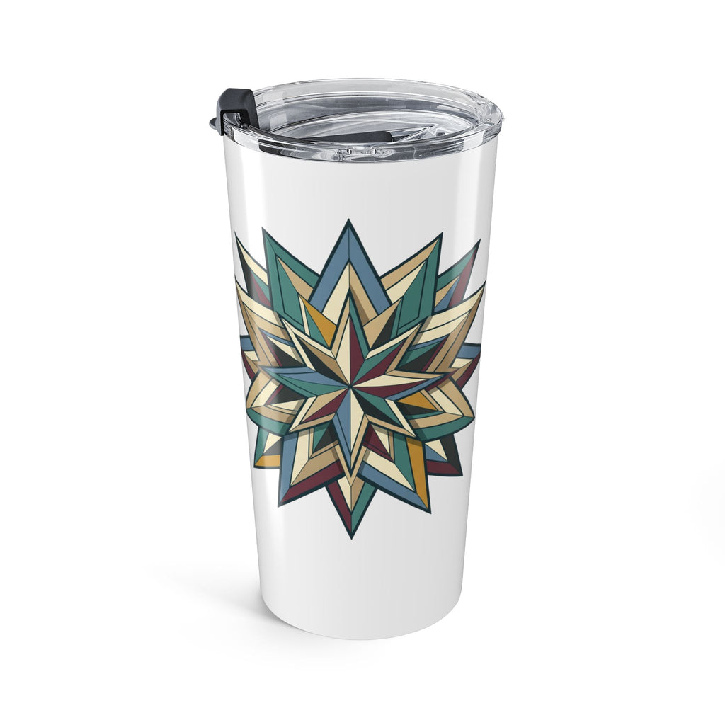 20oz Starburst Geometric Tumbler — Insulated Travel Cup with Teal & Gold Tribal Mandala- White