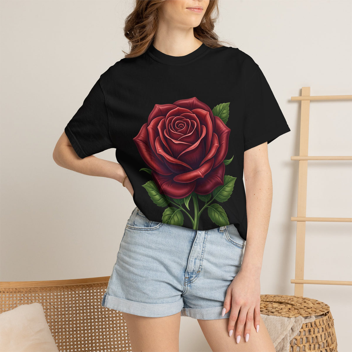 Rose Graphic T‑Shirt — Large Red Rose Floral Tee