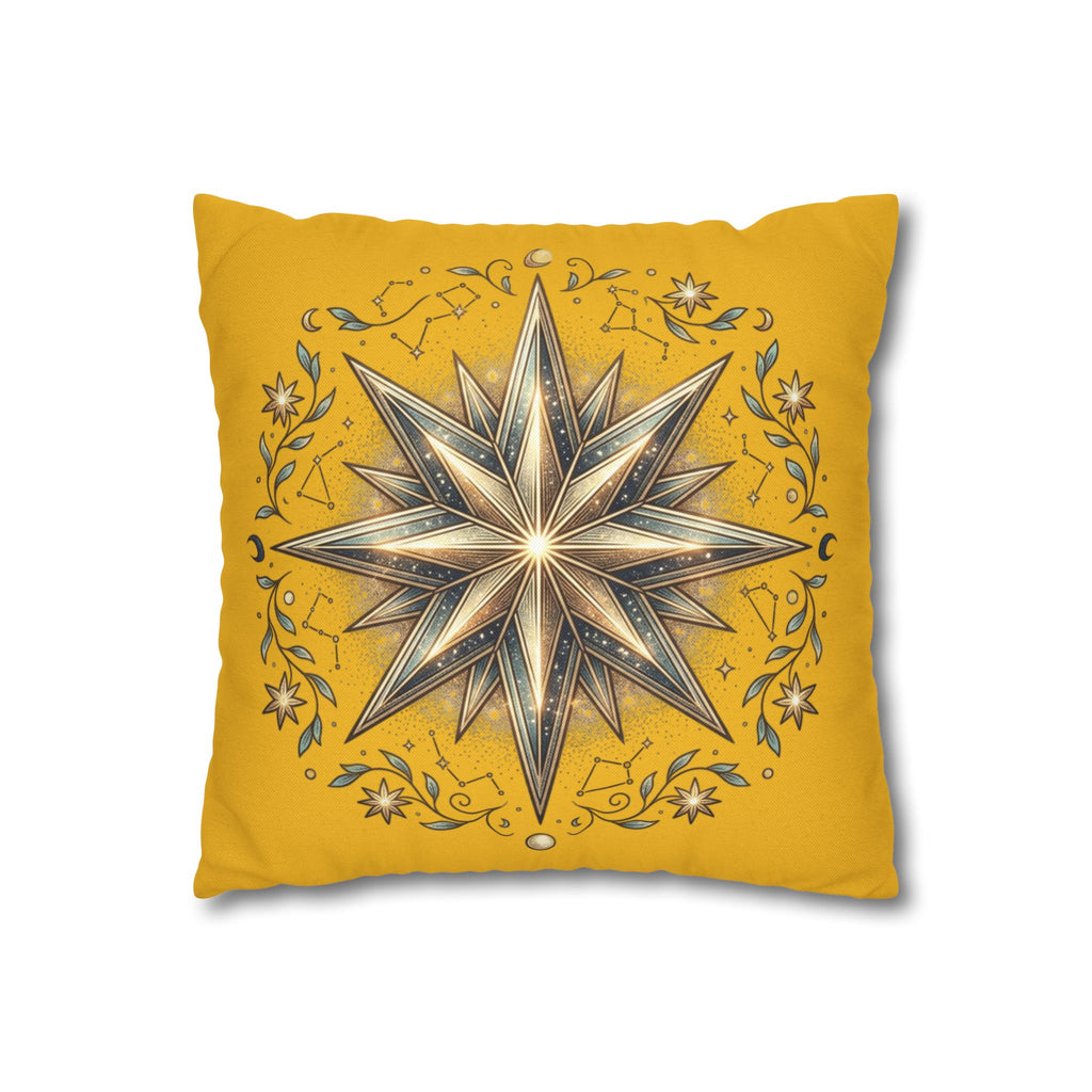 Star Print Yellow Spun Polyester Square Pillowcase