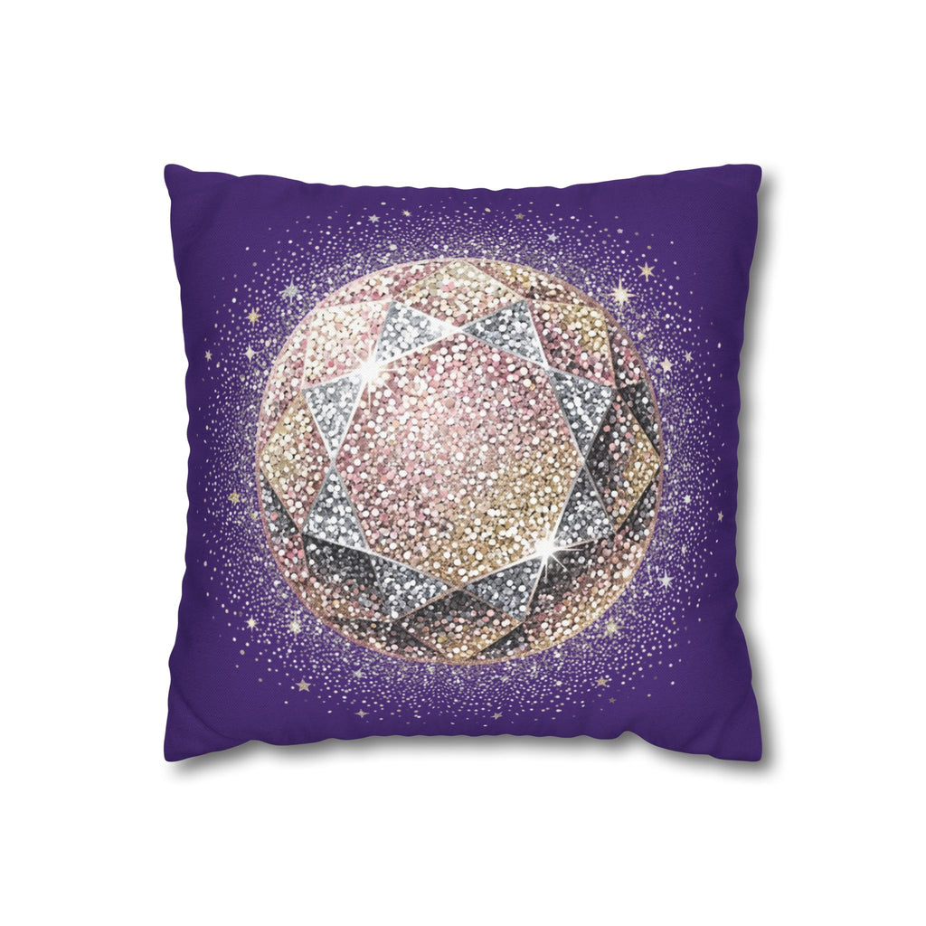 Glittery Dark Purple Spun Polyester Square Pillowcase