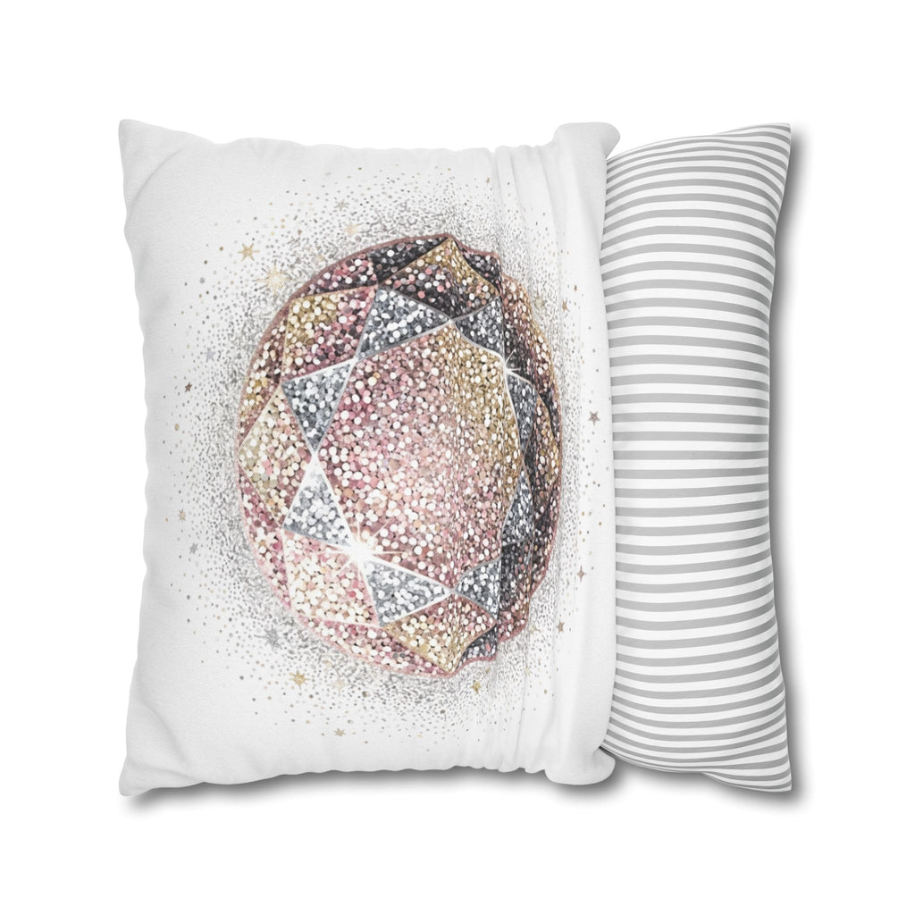 Glittery Spun Polyester Square Pillowcase- White