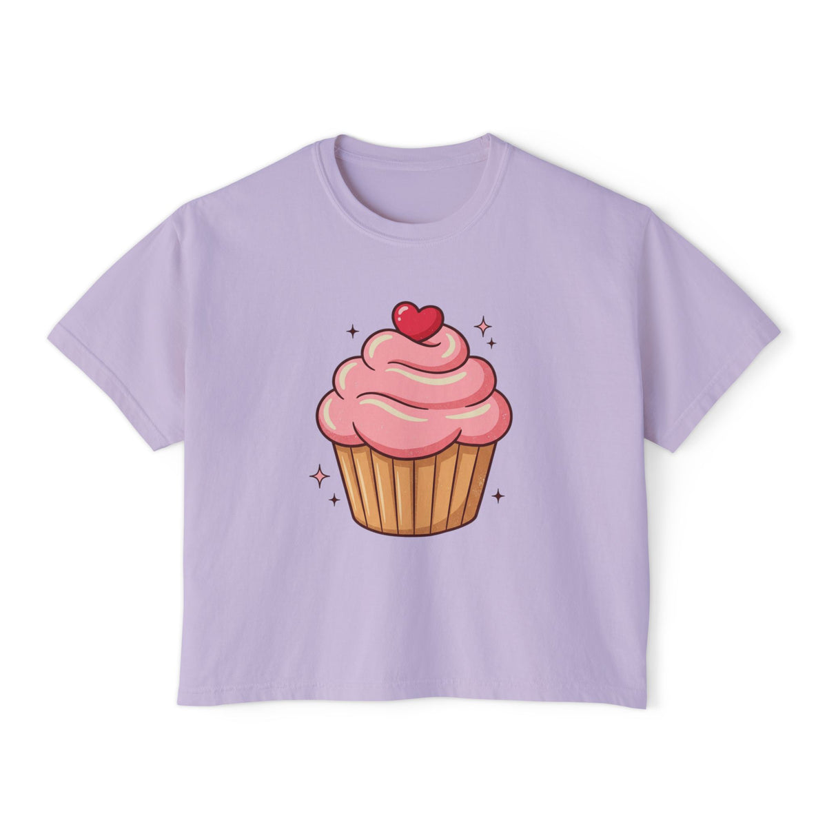 Cupcake Graphic Boxy Tee — Cute Pink Dessert Shirt for Women