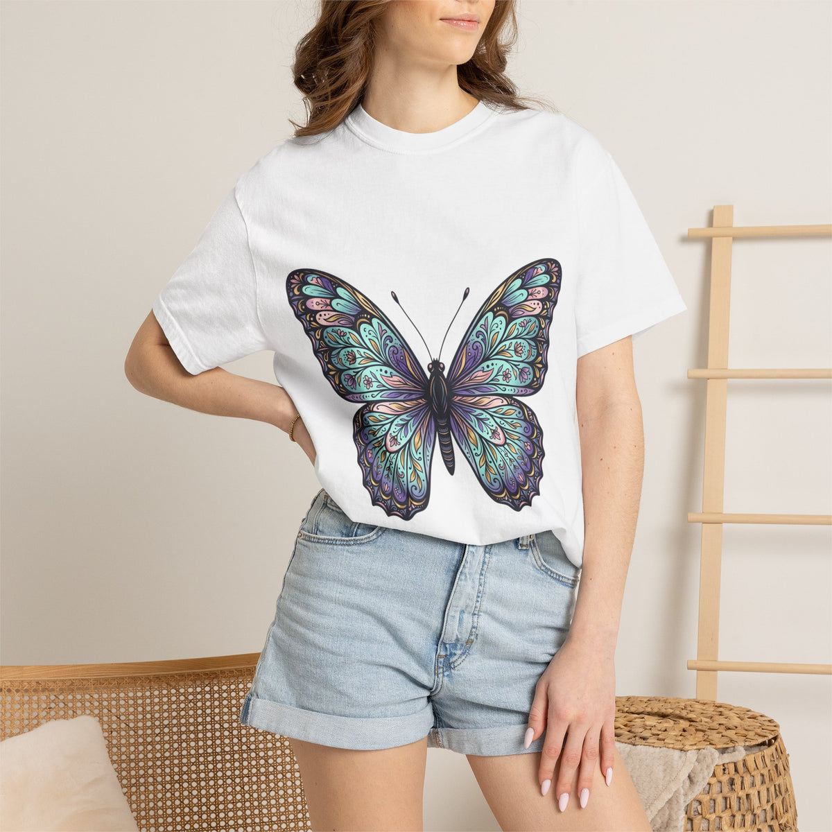 Butterfly Art T‑Shirt — Blue Purple Ornamental Butterfly Graphic Tee