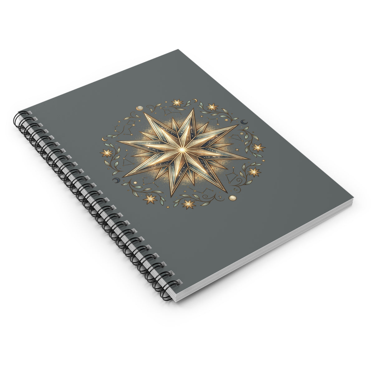 Star Print Spiral Notebook - Ruled Line- Dark Grey