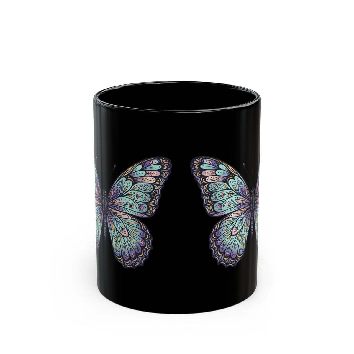 Iridescent Butterfly Black Mug — 11oz & 15oz Ceramic Coffee Cup