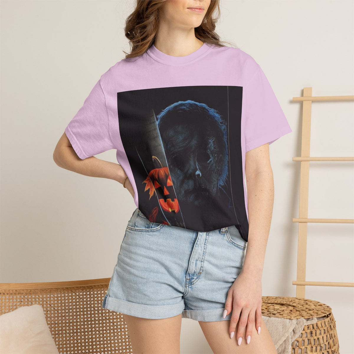 T-Shirt — Halloween Split-Face Pumpkin & Michael Myers Horror Graphic