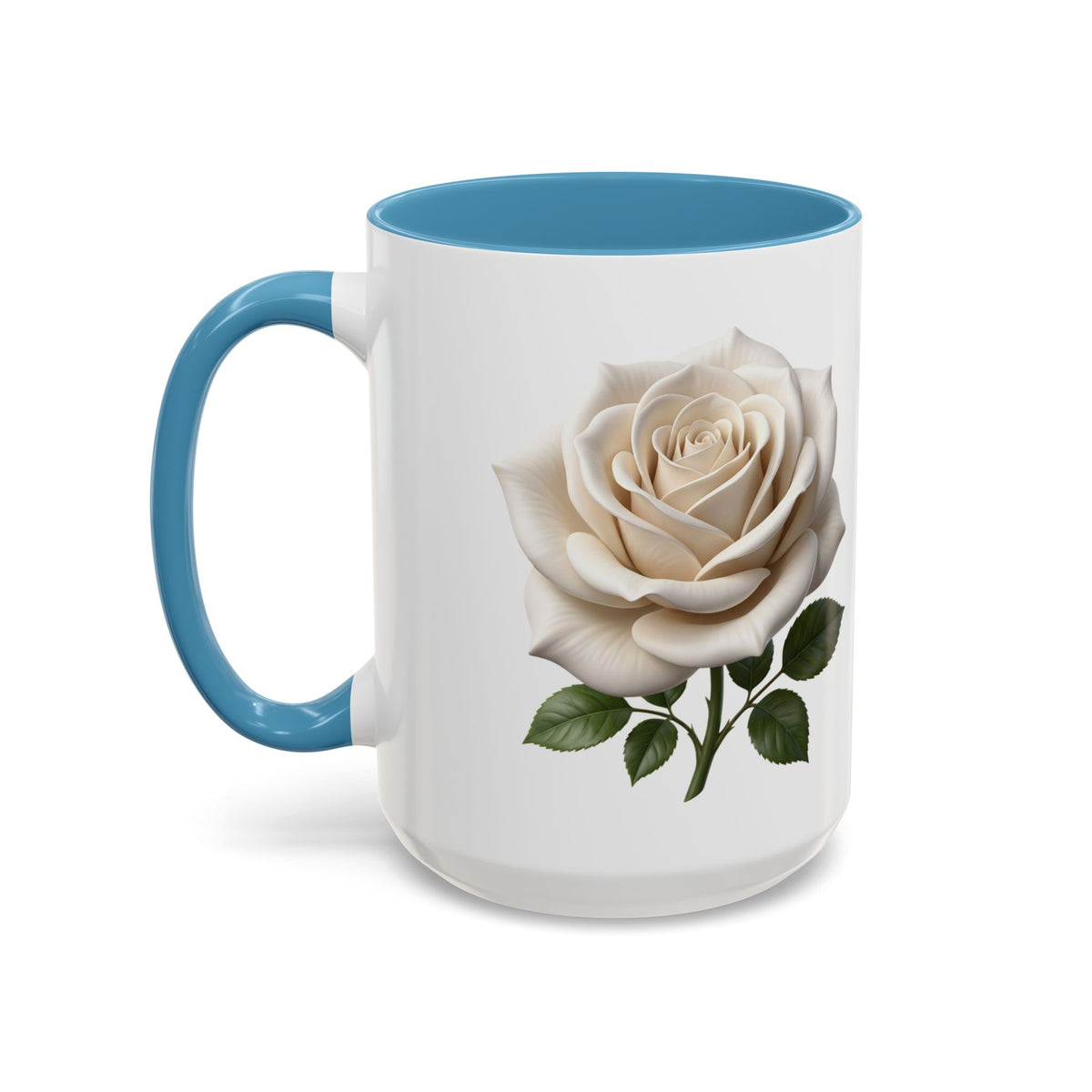 White Rose Accent Coffee Mug — Elegant Floral 11/15oz Ceramic