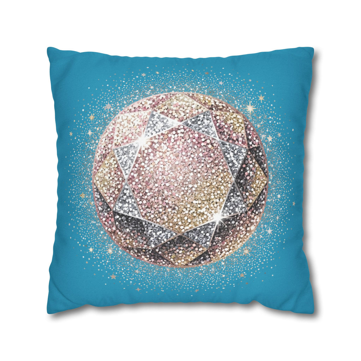 Glittery Turquoise Spun Polyester Square Pillowcase