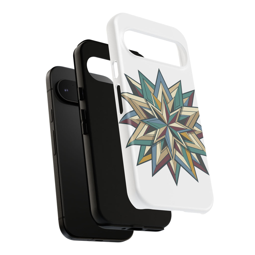 Geometric Star Phone Case — Teal & Earthtone Mandala Design