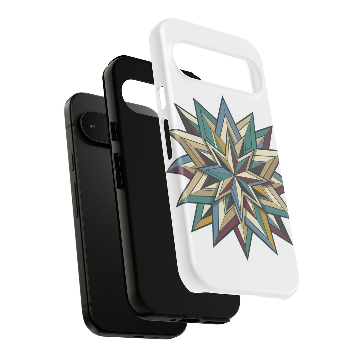 Geometric Star Phone Case — Teal & Earthtone Mandala Design
