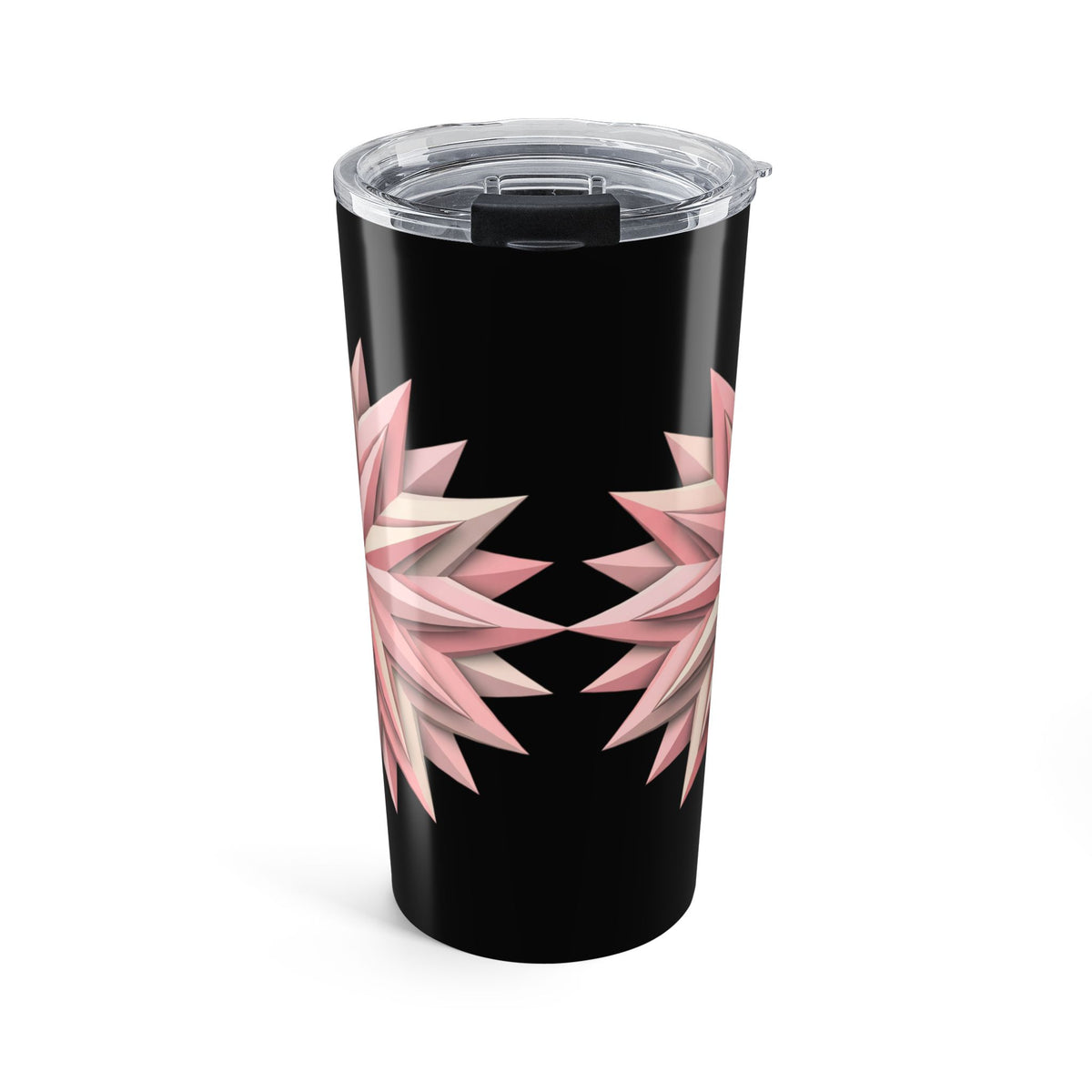 20oz Pink Geometric Star Tumbler — Insulated Travel Cup- Black