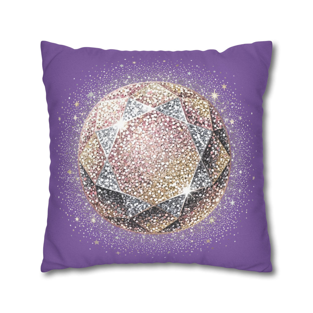 Glittery Light Purple Spun Polyester Square Pillowcase
