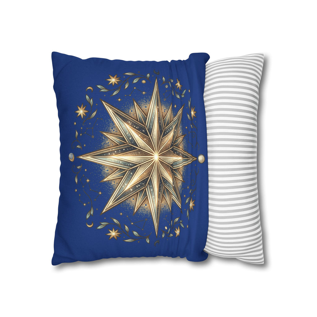 Star Print Navy Spun Polyester Square Pillowcase