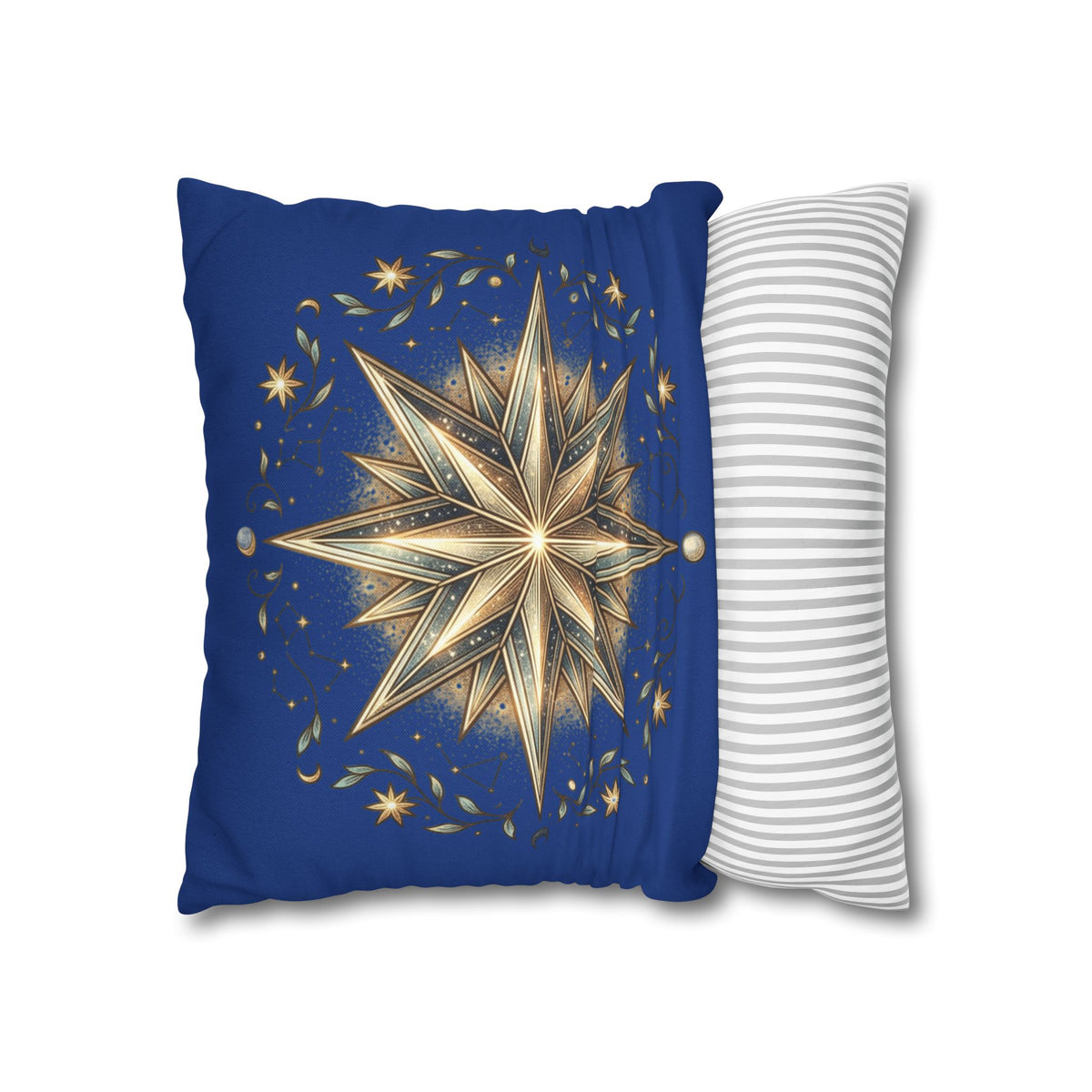 Star Print Navy Spun Polyester Square Pillowcase