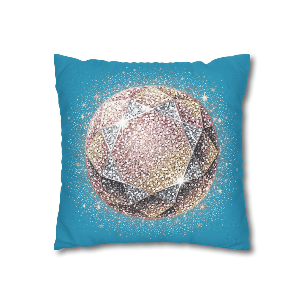 Glittery Turquoise Spun Polyester Square Pillowcase