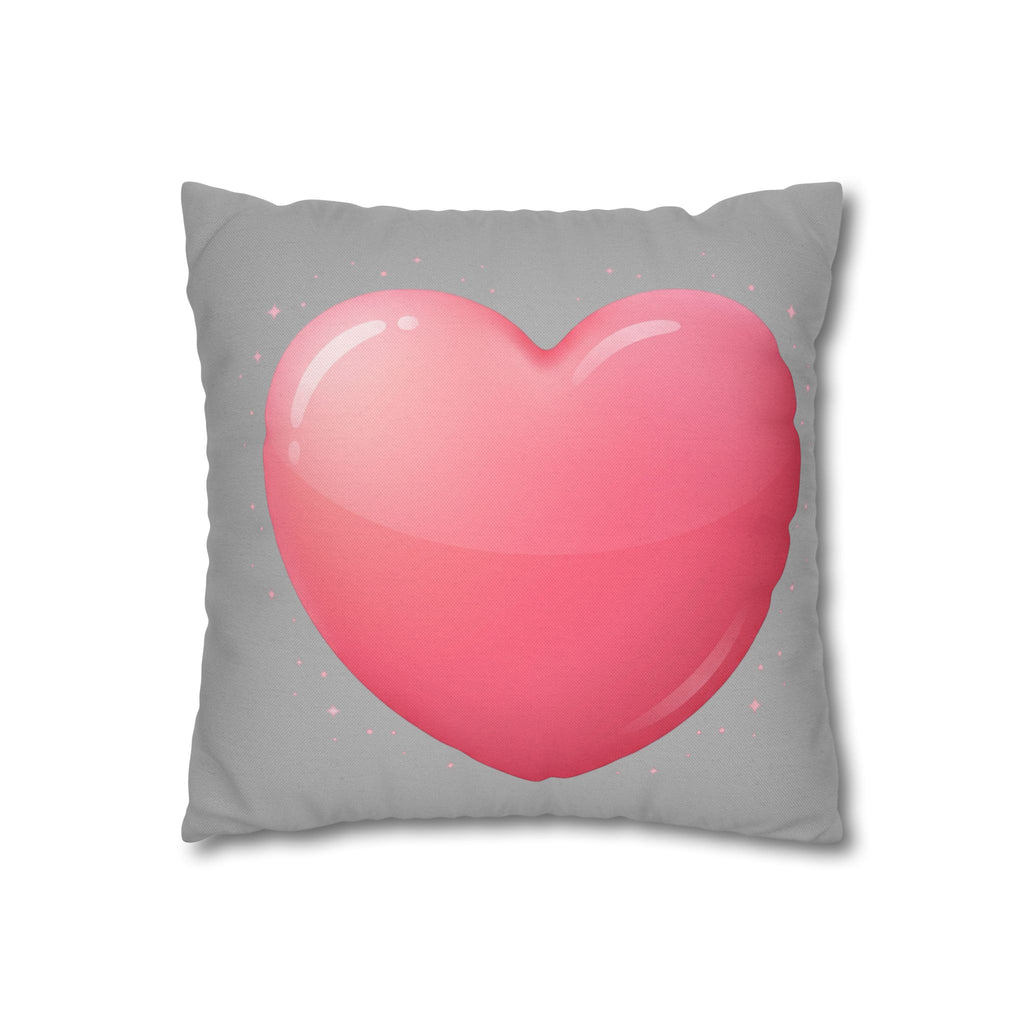Pink Heart Grey Spun Polyester Square Pillowcase