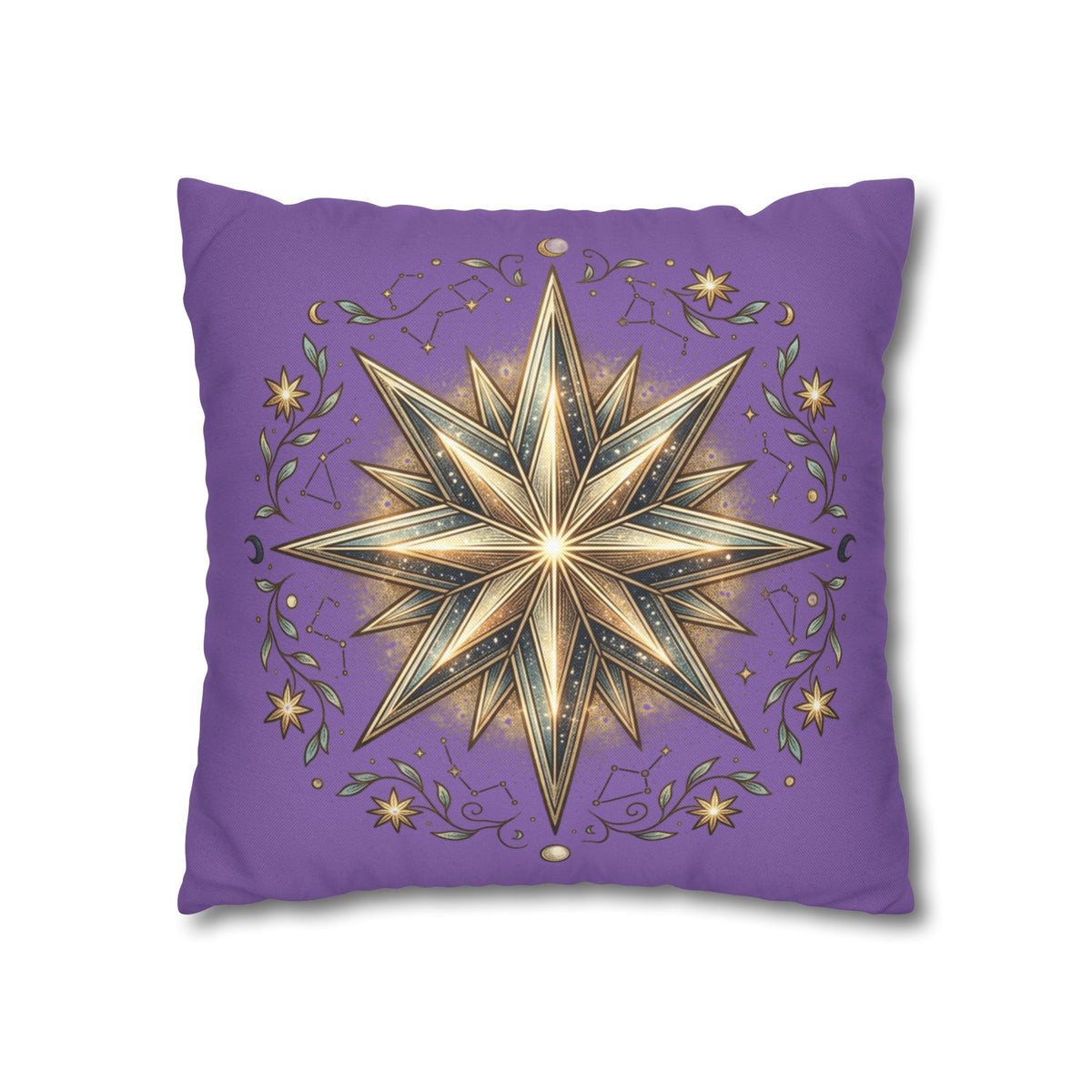 Star Print Light Purple Spun Polyester Square Pillowcase