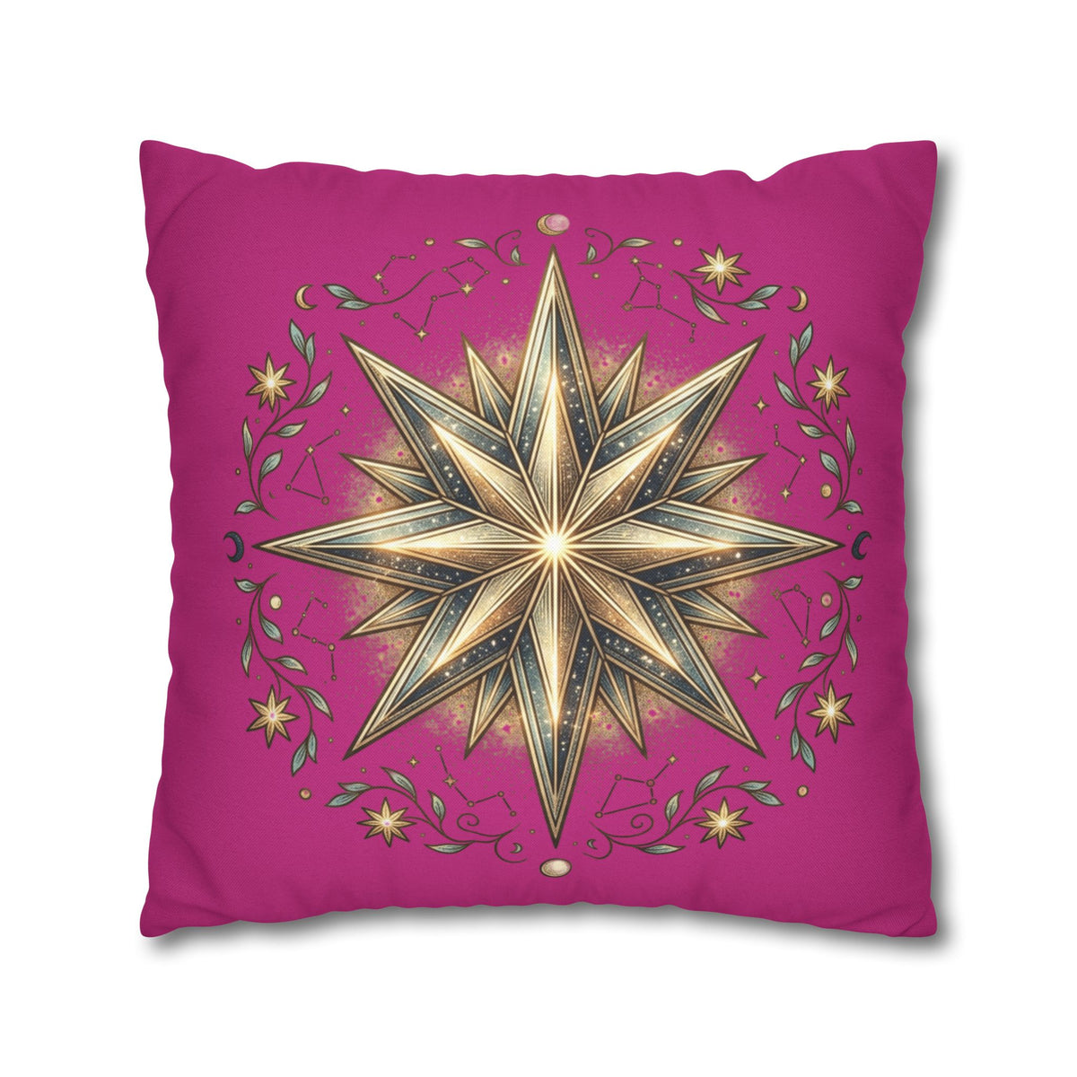 Star Print Magenta Spun Polyester Square Pillowcase