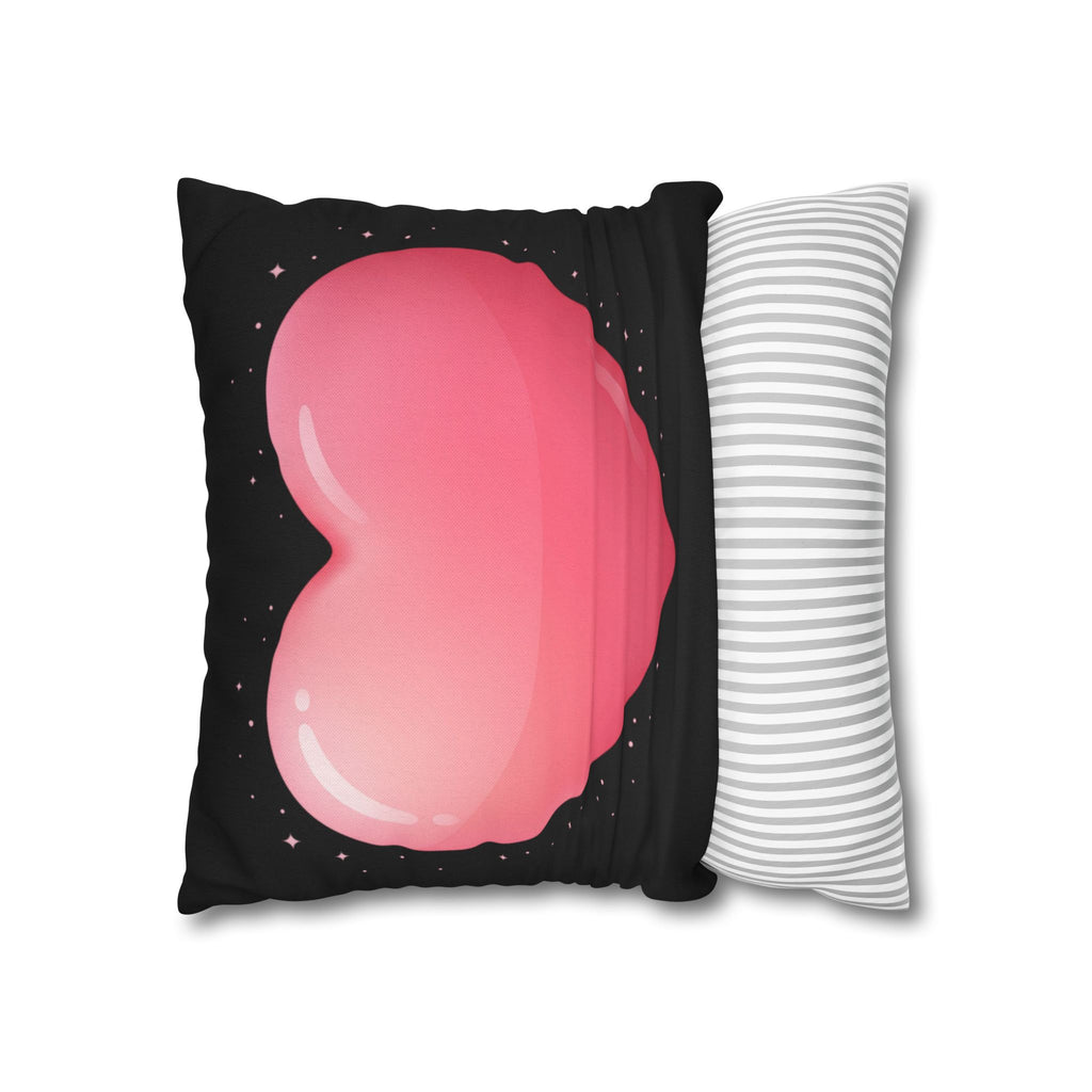 Pink Heart Black Spun Polyester Square Pillowcase