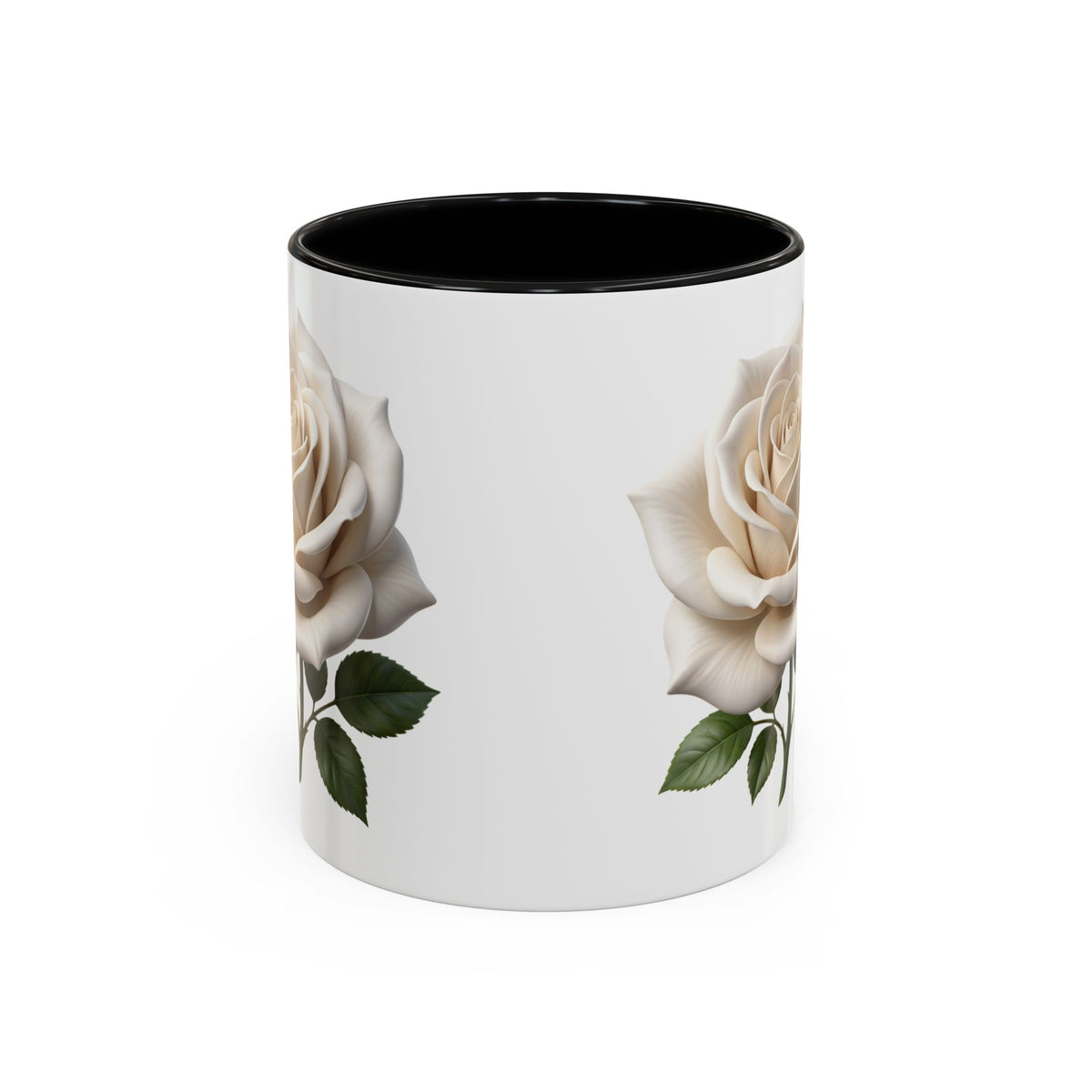 White Rose Accent Coffee Mug — Elegant Floral 11/15oz Ceramic