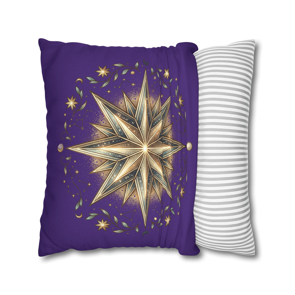 Star Print Dark Purple Spun Polyester Square Pillowcase