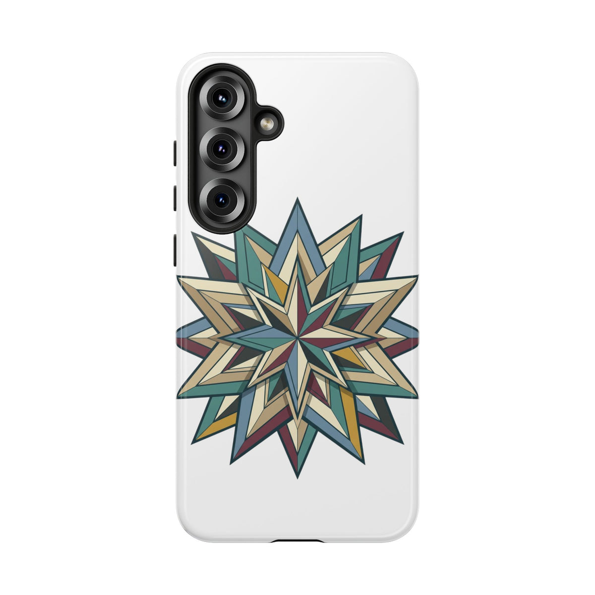 Geometric Star Phone Case — Teal & Earthtone Mandala Design