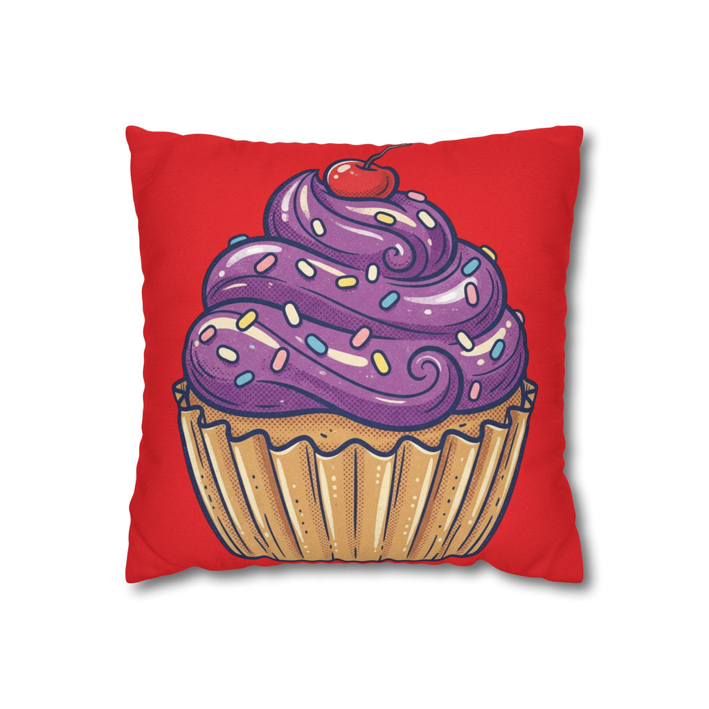 Cupcake Art Pillowcase — Purple Frosting Dessert Throw Pillow Cover- Red
