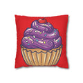 Cupcake Art Pillowcase — Purple Frosting Dessert Throw Pillow Cover- Red