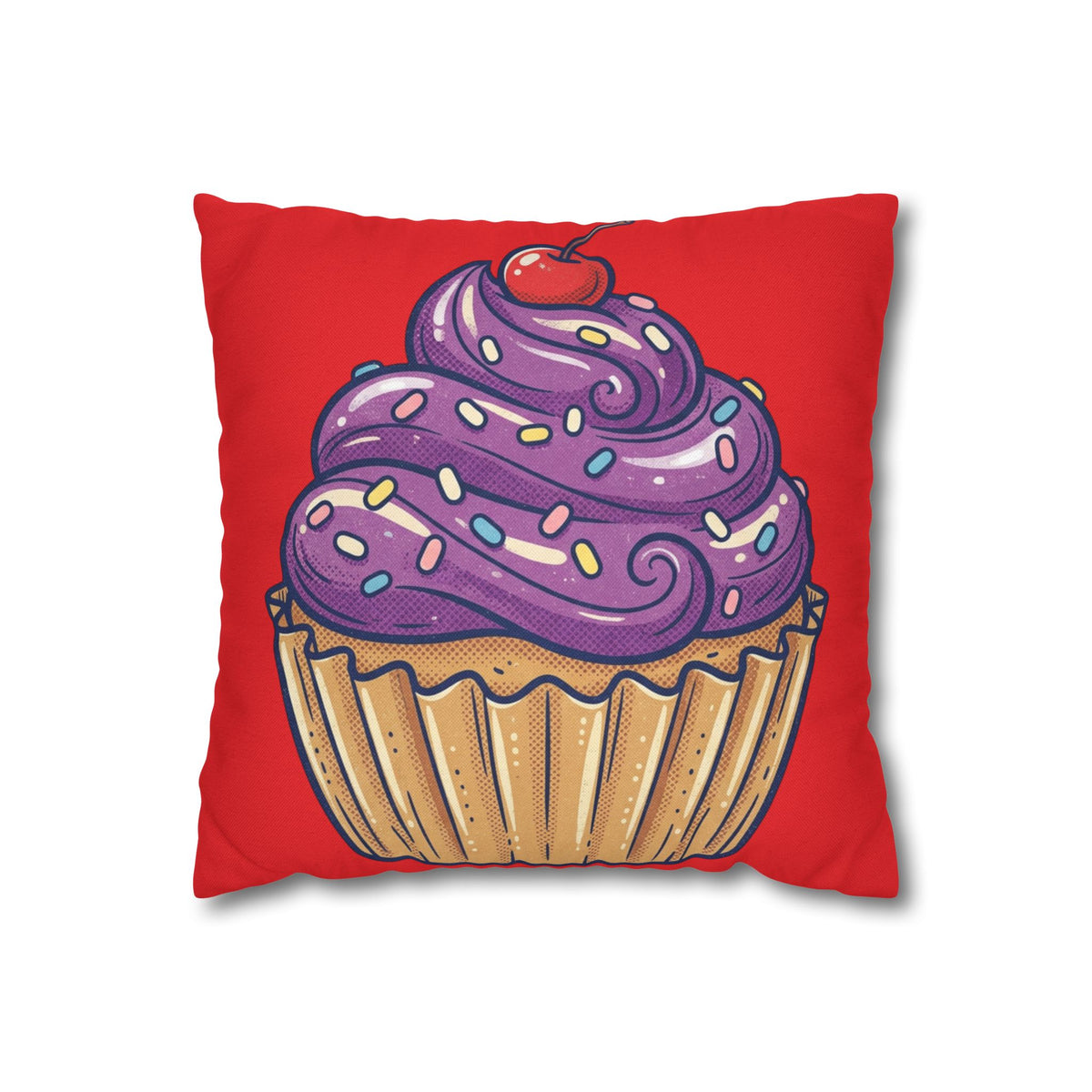 Cupcake Art Pillowcase — Purple Frosting Dessert Throw Pillow Cover- Red