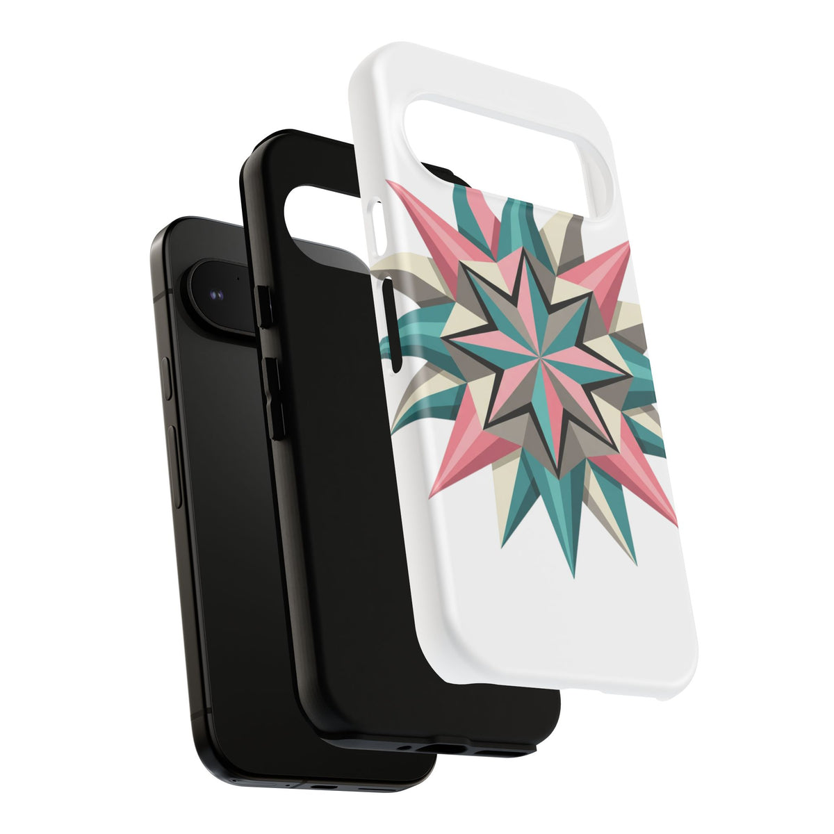 Geometric Star Tough Phone Case – Pink Teal Compass Design