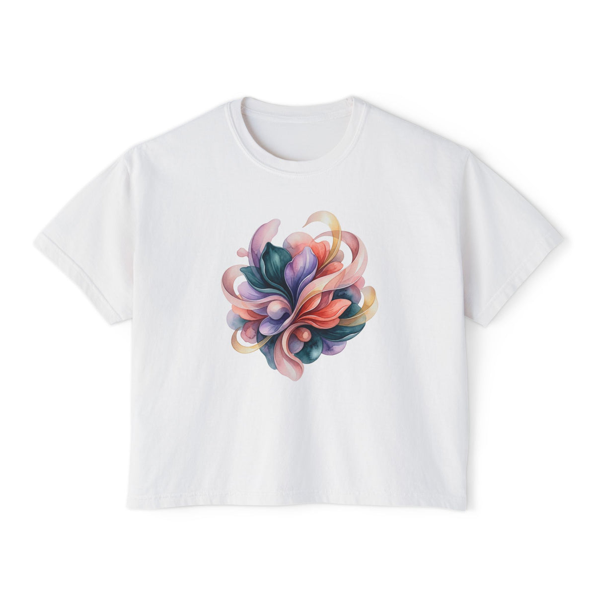 Women's Boxy Tee — Abstract Floral Swirl Graphic