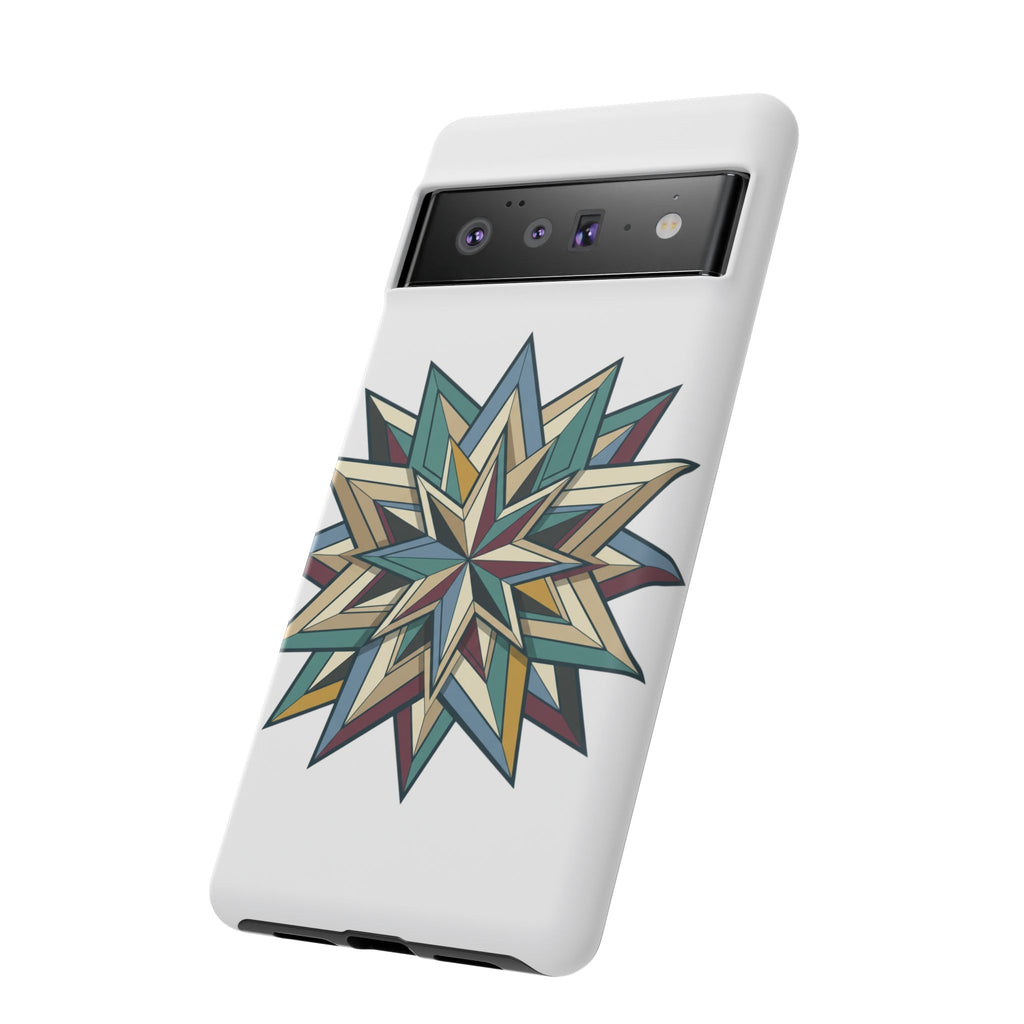 Geometric Star Phone Case — Teal & Earthtone Mandala Design