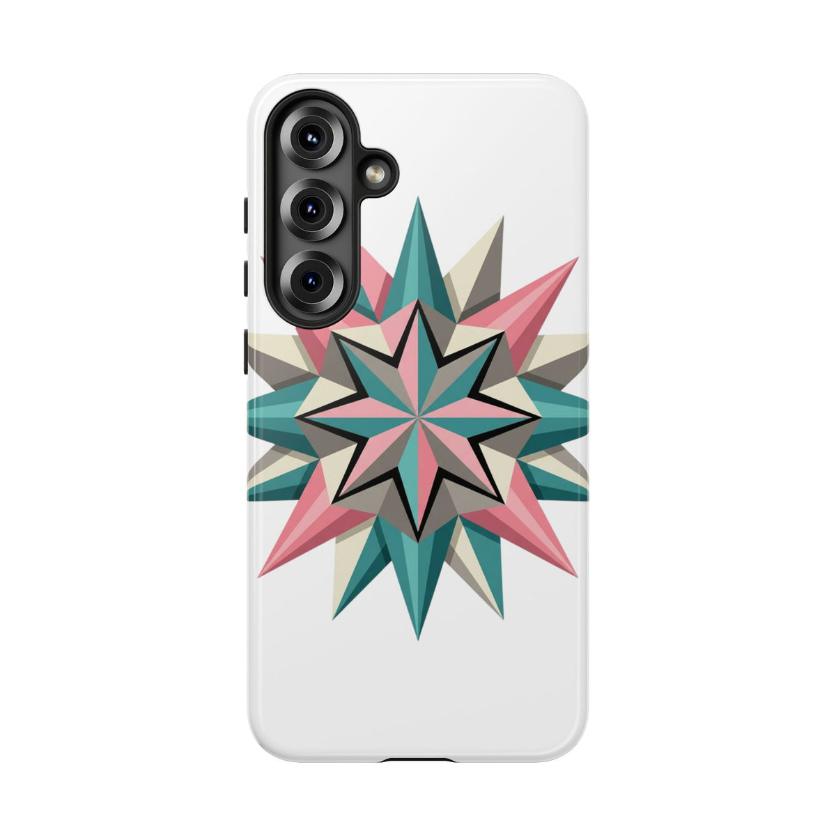 Geometric Star Tough Phone Case – Pink Teal Compass Design