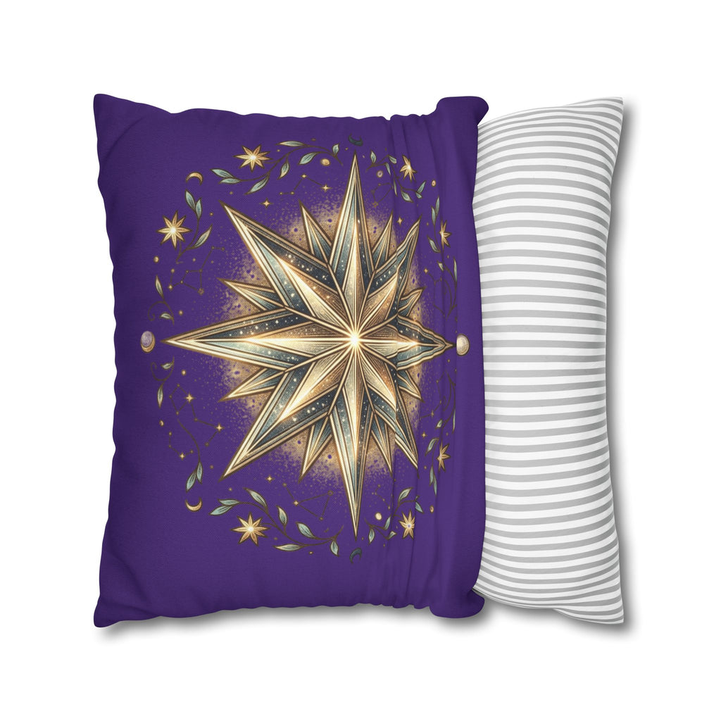 Star Print Dark Purple Spun Polyester Square Pillowcase