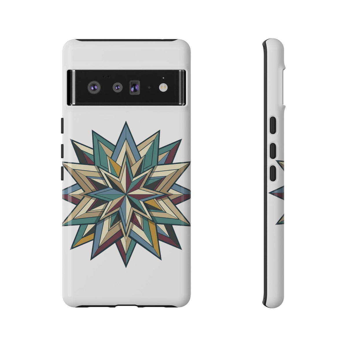 Geometric Star Phone Case — Teal & Earthtone Mandala Design