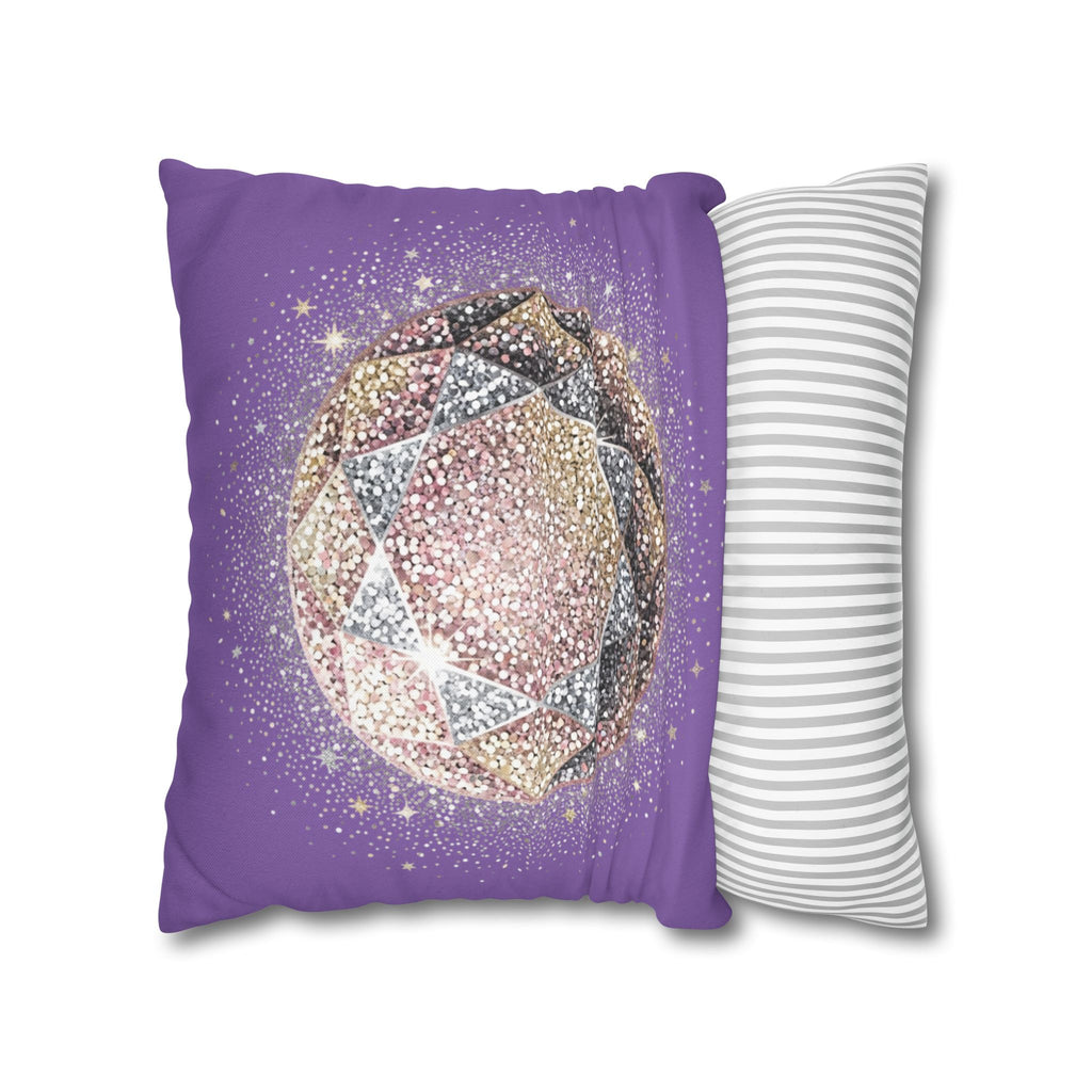 Glittery Light Purple Spun Polyester Square Pillowcase