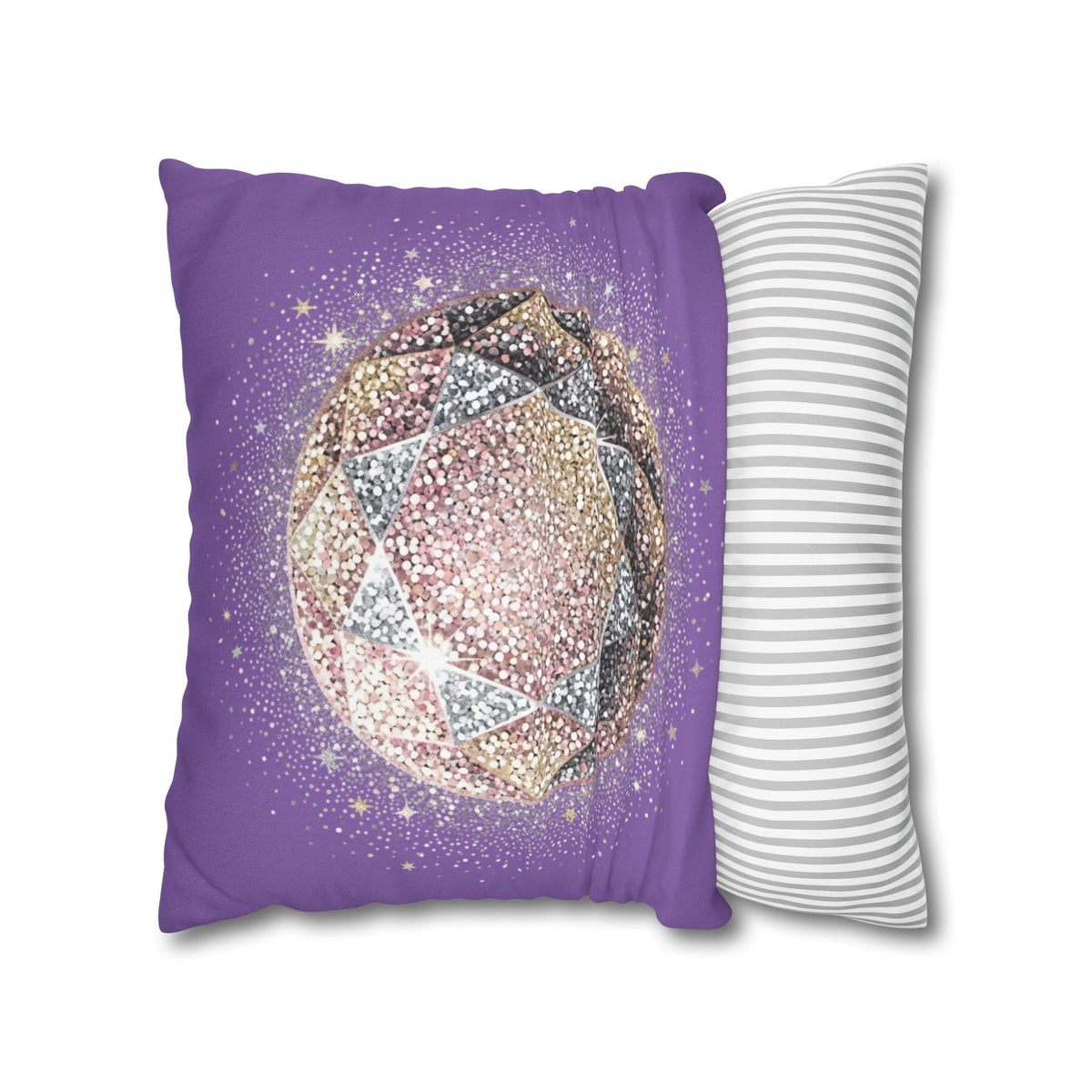 Glittery Light Purple Spun Polyester Square Pillowcase