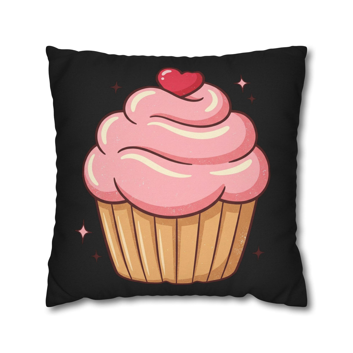 Pink Cupcake Spun Polyester Square Pillowcase- Black