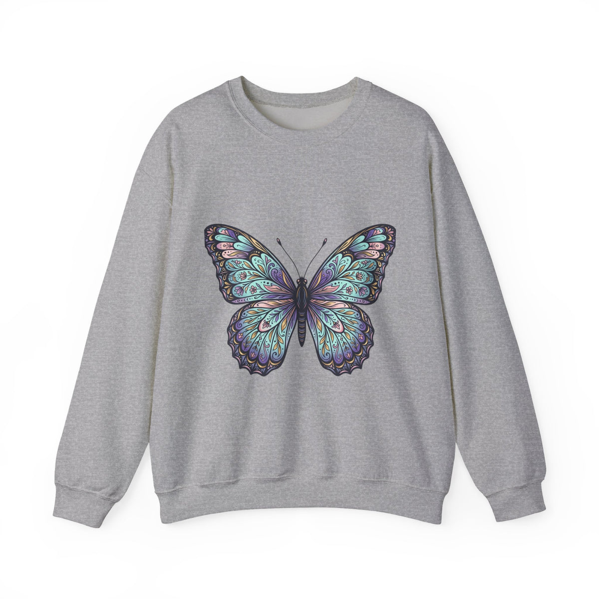 Butterfly Crewneck Sweatshirt – Teal Purple Watercolor Wing Design