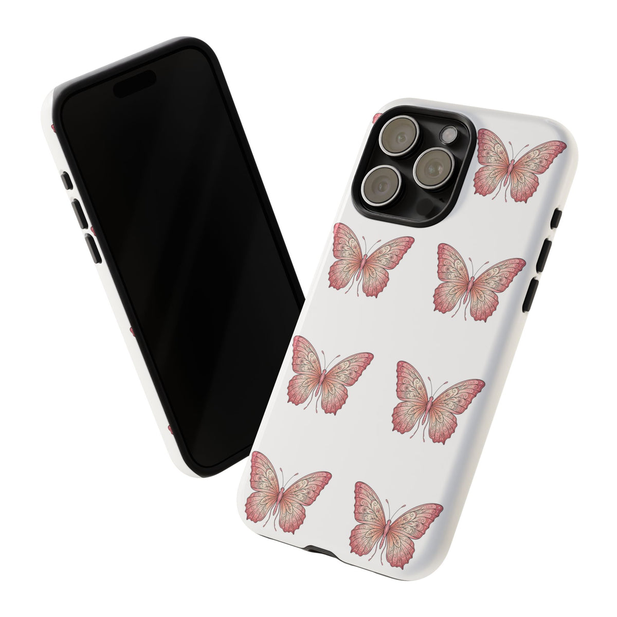 Pink Butterfly Tough Phone Case — Floral Pattern Protective Cover