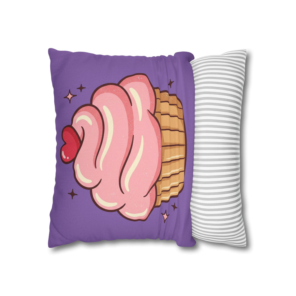 Pink Cupcake Spun Polyester Square Pillowcase- Light Purple