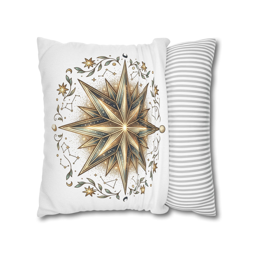 Gold Nautical Star Decorative Pillowcase — Coastal Boho Accent