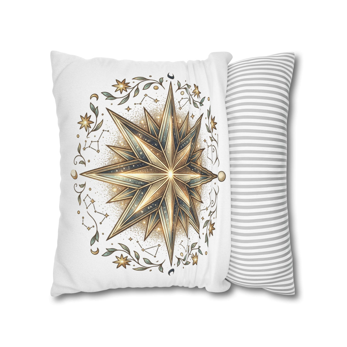 Gold Nautical Star Decorative Pillowcase — Coastal Boho Accent