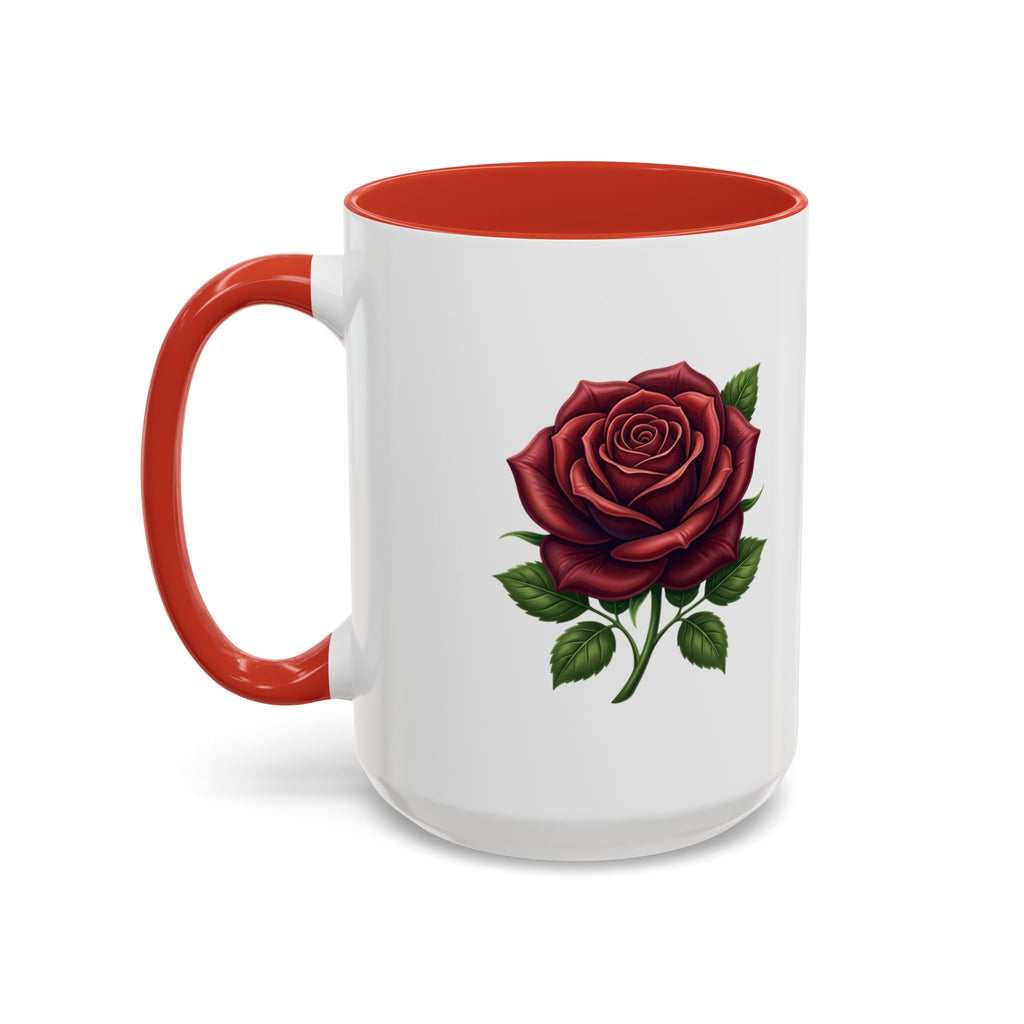 Red Rose Accent Coffee Mug — Floral Ceramic Coffee Cup (11/15oz)