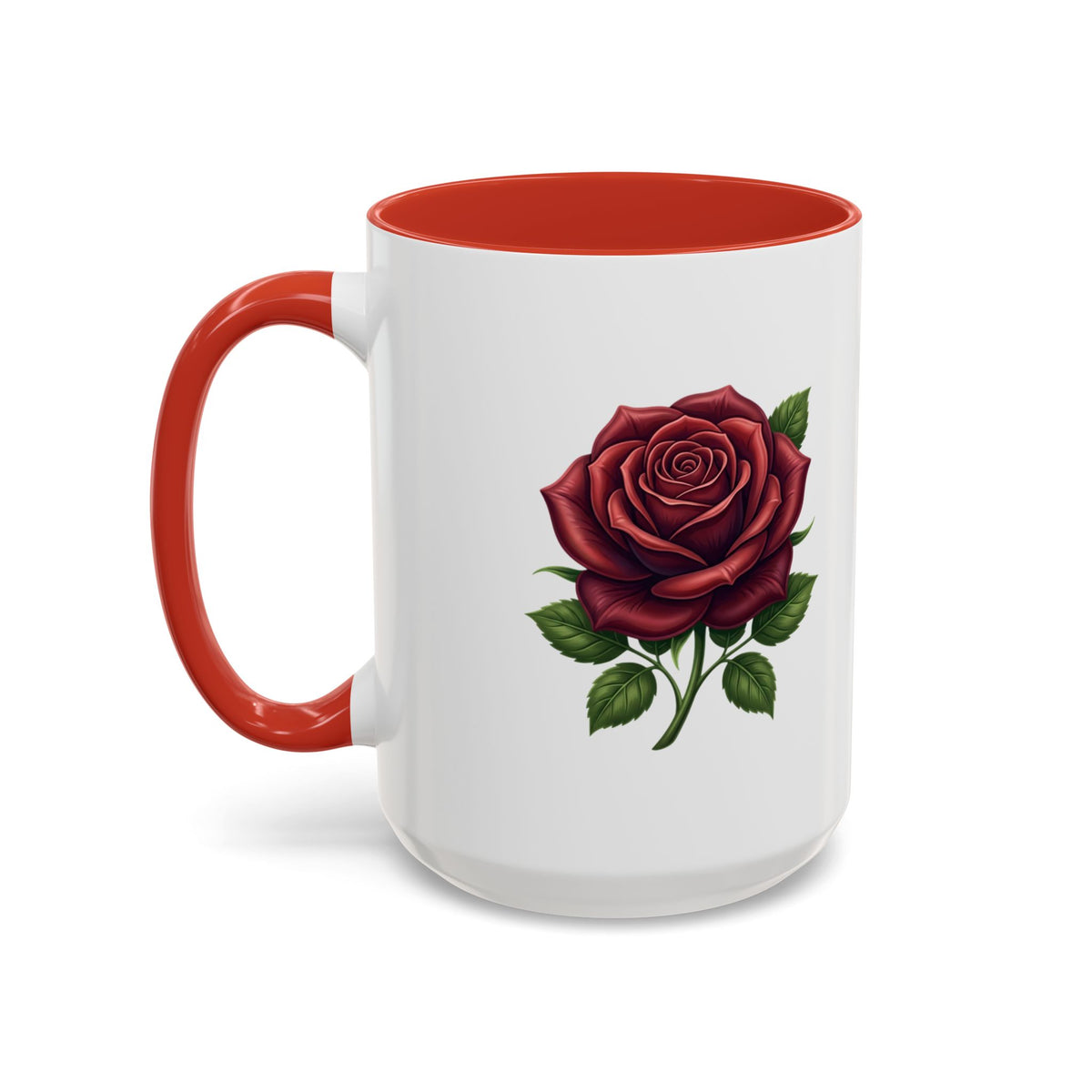Red Rose Accent Coffee Mug — Floral Ceramic Coffee Cup (11/15oz)